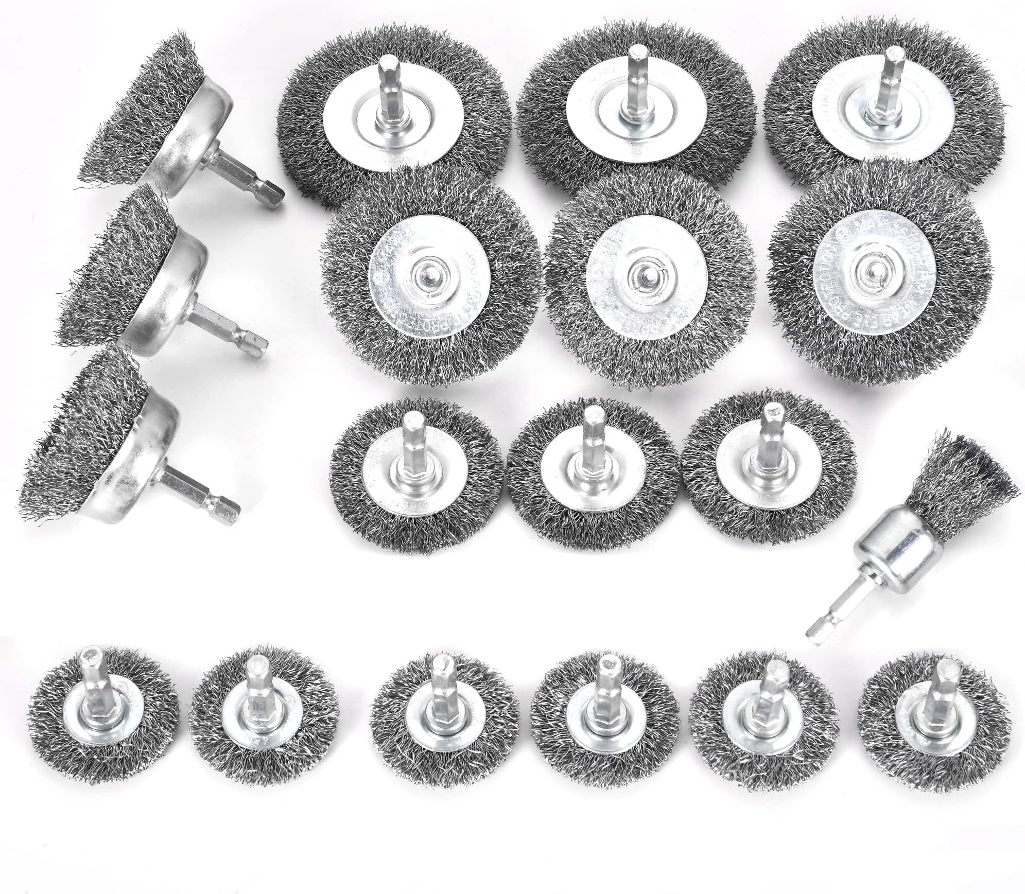 TILAXWire Brush for Drill Set, 19 Piece Wire Wheel Cup Brush 1/4 Inch Hex Shank, Arbor 0.012 Inch Coarse Carbon Steel Crimped Wire Brush for Drill Attachment, Rust Removal, Polishing and Abrasive