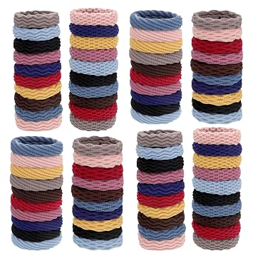80 Pieces Ponytail holders, Thick hair ties, Elastic Seamless Cotton Hair Bands, Simply Hair Ties Ponytail for Thick Heavy and Curly Hair, Light weight Highly Elastic. 4 styles,10 Colors