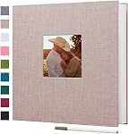 Finksy Grand album photo autocollant 3x5 4x6 5x7 8x10 Photos Couverture en lin 40 Pages vierges magnétiques DIY Album de scrapbook avec un stylo métallique