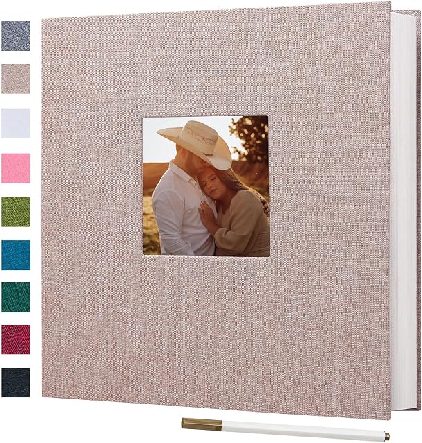 Finksy Grand album photo autocollant 3x5 4x6 5x7 8x10 Photos Couverture en lin 40 Pages vierges magnétiques DIY Album de scrapbook avec un stylo métallique
