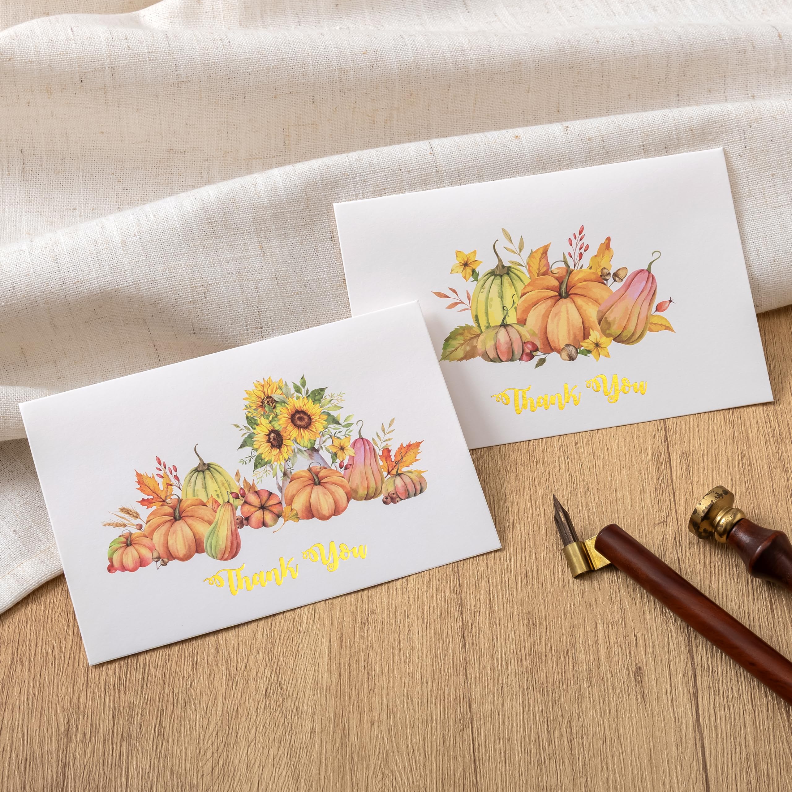 Crisky Lot de 50 cartes de remerciement de mariage d'automne avec enveloppes et autocollants, citrouille, feuilles d'automne vierges pour fête prénuptiale, fête prénatale, Thanksgiving, affaires