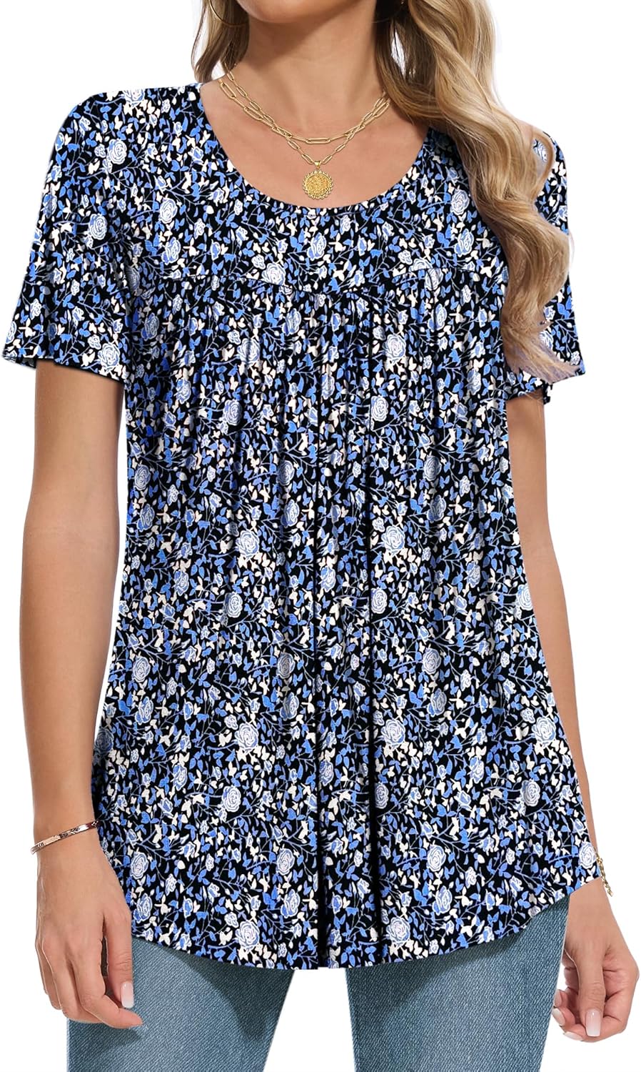 Womens Summer Tops Short Sleeve Shirts for Women Scoop Neck Tops Loose Fit Casual Comfy Women Blouses Flowy Top M-3XL - Image 3