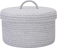 Vista 10 de Cesta de almacenamiento redonda de cuerda de algodón Sea Team con tapa, contenedor de almacenamiento tejido con tapa, contenedor de almacenamiento