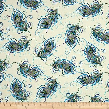 Timeless Treasures 0548343 Metallic Mosaic Peacock Feathers Quilt Fabric By The Yard, Cream