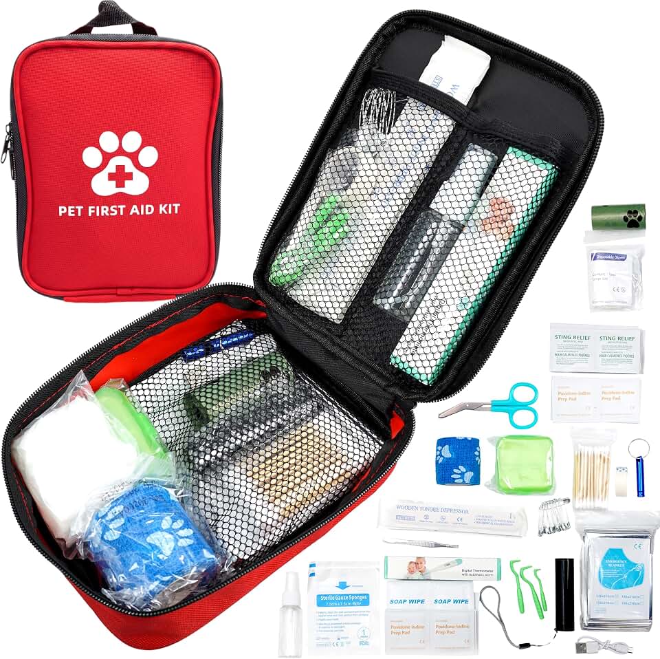 Dog First Aid Kit, Pet Travel Essentials, Emergency Supplies for Cats, Dogs | Travel-Ready Emergency Kit, Portable Kit For Pets, First Aid Pack Compact Safety Essentials for Hiking, Camping &amp; Road Trips