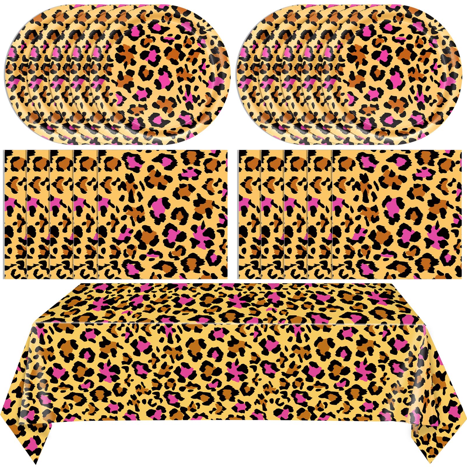 41PCS Pink Leopard Print Birthday Party Decorations Cheetah Party Decorations Tableware Dessert Plates Napkins,Cheetah Print Table Cloth for Safari Animal Leopard Theme Birthday Party Supplies