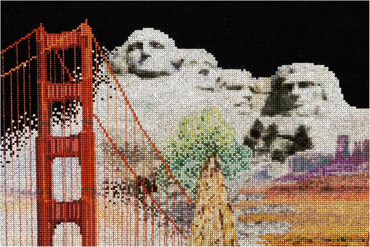 Thea Gouverneur - Counted Cross Stitch Kit - America - Aida Black - 18 Count - Embroidery Kit for Adults - DMC Embroidery Threads and Other Cross Stitch Supplies Included - 544.05