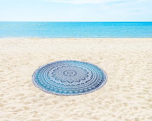 Miniatura 2 de Tapiz redondo de playa turquesa, manta de playa bohemia, hippie, manta de playa redondaalgodón indio, bohemio, grande, redondo, decoración del