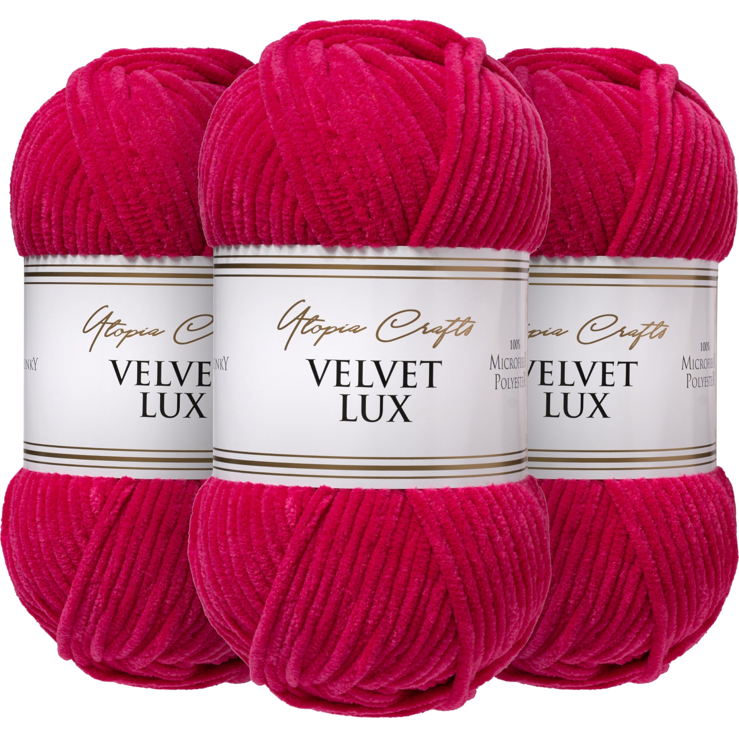 Utopia Crafts Velvet Lux Chenille Super Soft Chunky Yarn for Knitting and Crochet 3X 100g (Royal Fuchsia)