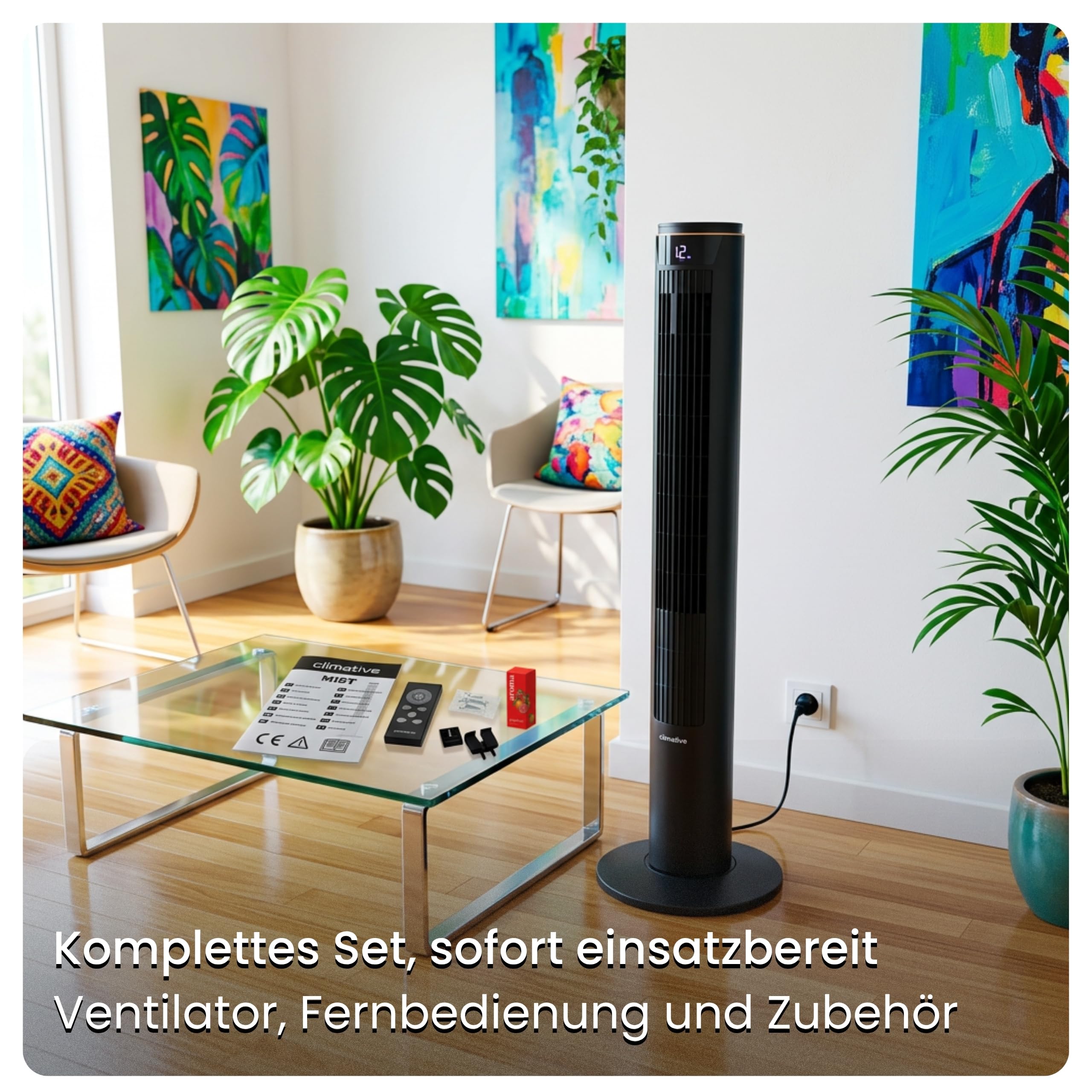 Turmventilator 107cm WiFi App, Luftkühler, Ventilator mit Sprühnebel, DC-Motor, 7,5 m/s Wind,Ionisator, Nachtlicht, Oszillation, Standventilator sehr leise, Tower Fan