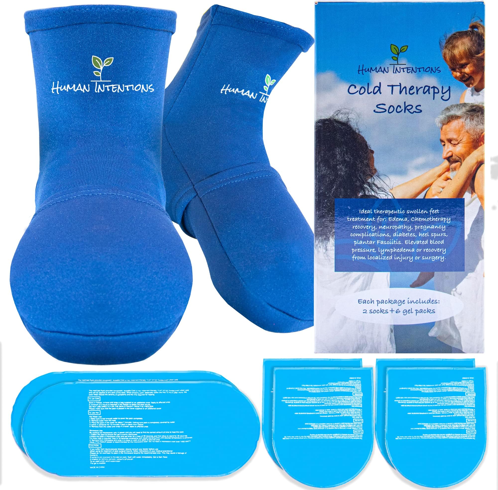 Cold Therapy Socks - Cooling Socks - Neuropathy Socks - Ice Socks - Pain Relief for Feet from Arthritis, Diabetes, Edema, Chemotherapy, Plantar Fasciitis, 2 Socks-6 Gels (Large)