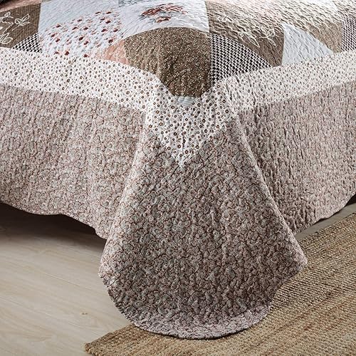 Miniatura 4 de HoneiLife - Juego de cama de dos piezas, tamaño individual, de microfibra, reversible, de retazos, estilo floral, para todas las estaciones, Mocha