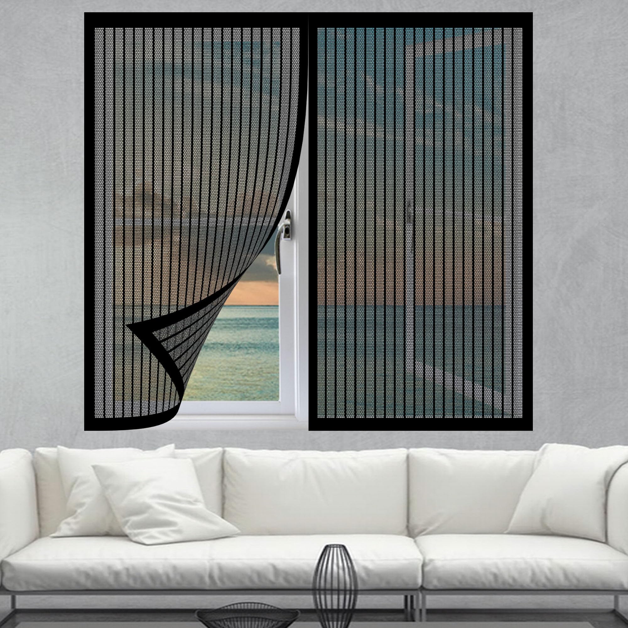 Window Fly Screen 115 x 170 cm with Selfadhesive Fly Screens for Windows Magnetic Without Drilling Or Screwing with Self Adhesive Tape for Windows Doors and Patio Screens, Black