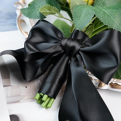 Miniatura 6 de Cinta de satén negra de doble cara de 3 pulgadas de grosor para decoración de bodas, banda de silla, envoltura de regalos, recuerdo de fiesta,