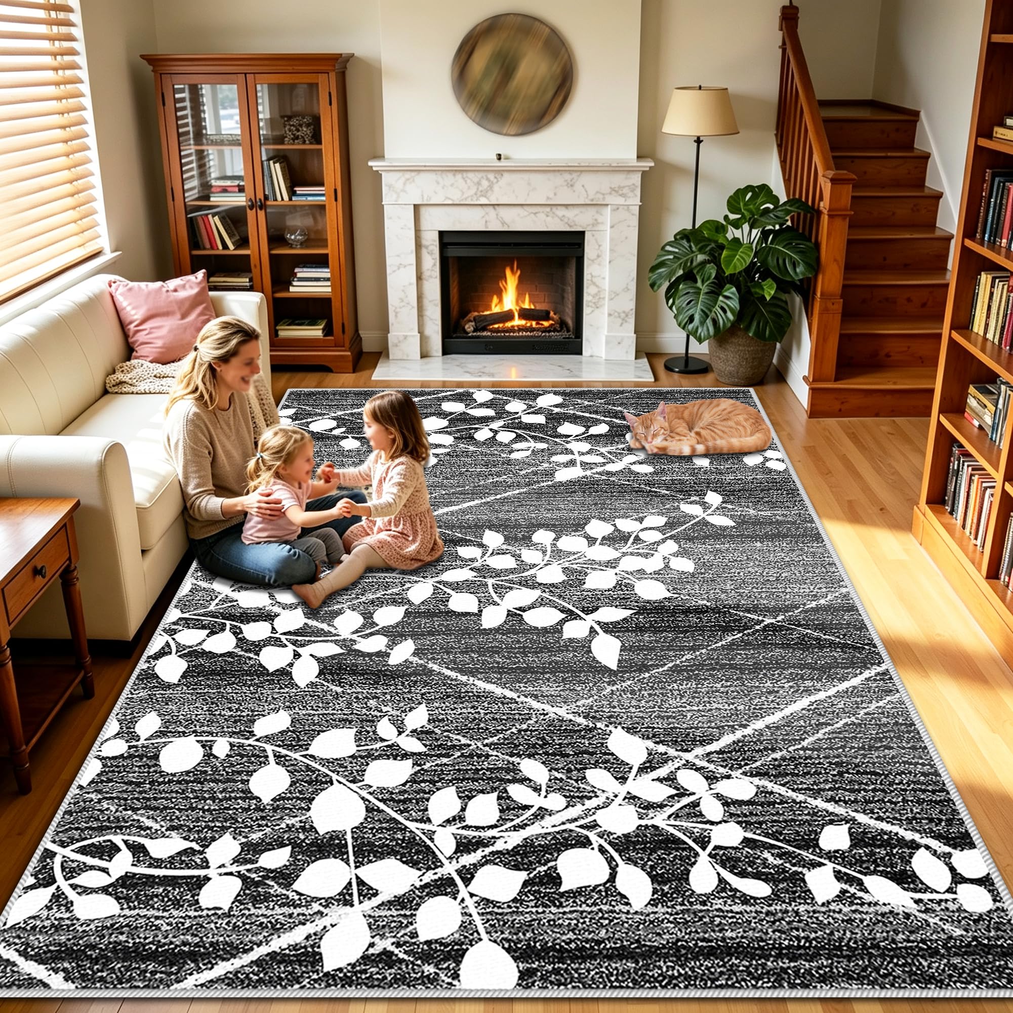 Tapis salon antidérapant résistant aux taches tapis lavable grand format pour toute la maison