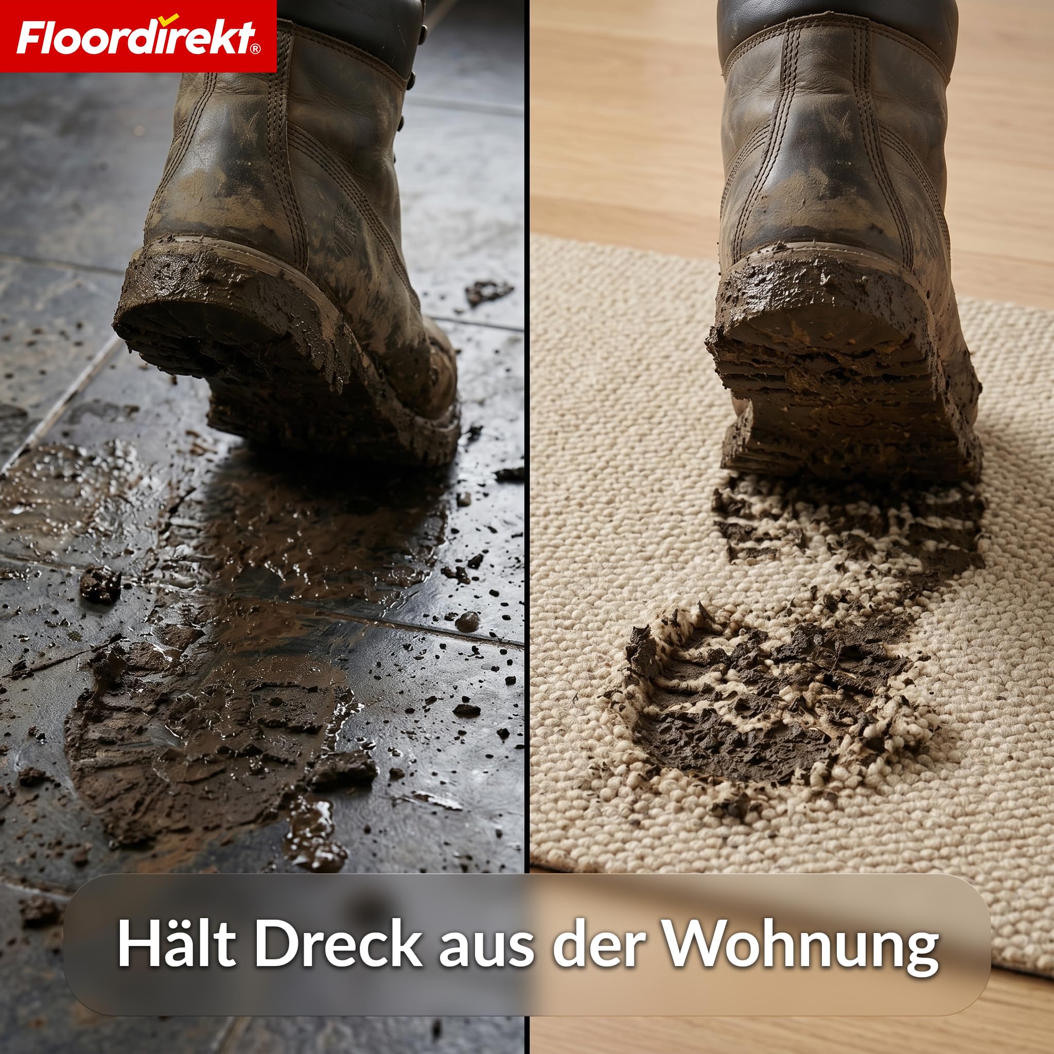 Floordirekt Schmutzfangmatte Beige 100x200cm Hong Kong Pro – rutschfeste Sauberlaufmatte mit TPE-Rücken, robuste Türmatte für Eingangsbereich, Flur & Gewerbe