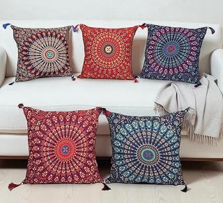 Set Of 5 Boho Throw Pillow Covers - Silk Decorative Cushions For Sofa, C...