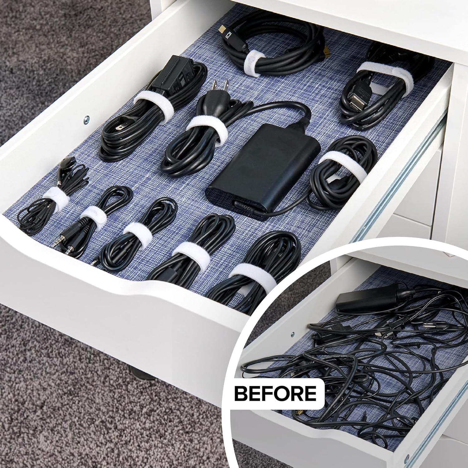 Self-Gripping Cable Ties by Wrap-It Storage, White, 40 Pack (5 Inch and 8 Inch Straps) – Reusable Hook and Loop Cord Organizer Cable Ties for Cord Management and Desk or Office Organization