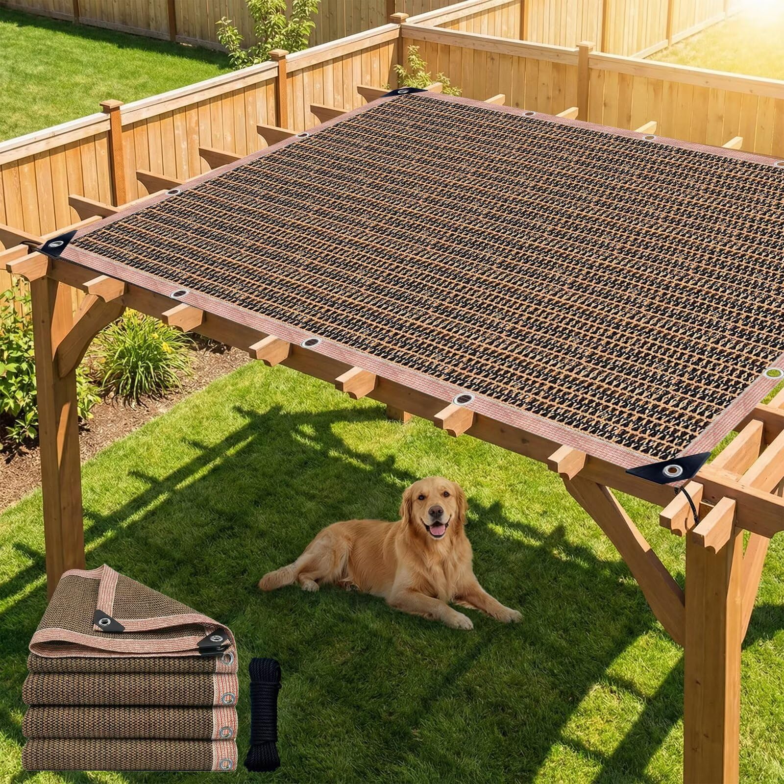 Toile d'ombrage moka anti-chaleur 90 % brise-vue résistant pour sécuriser la terrasse