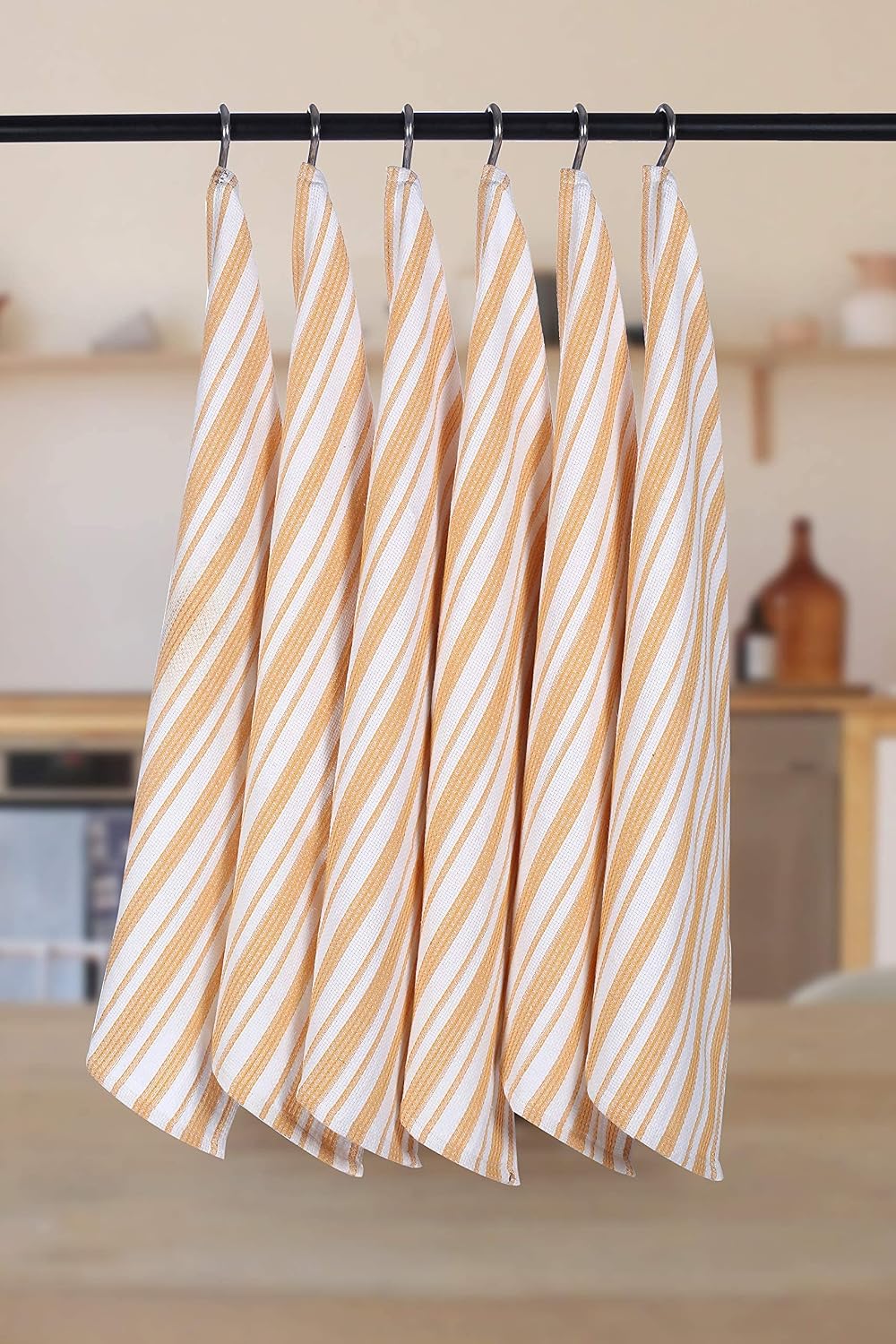 Goroly Home Dish Cloth 100% Cotton Pack of 6 Dish Towels Hand & Tea Towels 18x28 Inch, Premium, Highly Absorbent, Quick Drying, Soft, Kitchen, Mustard & White, Striped, Hanging Loop