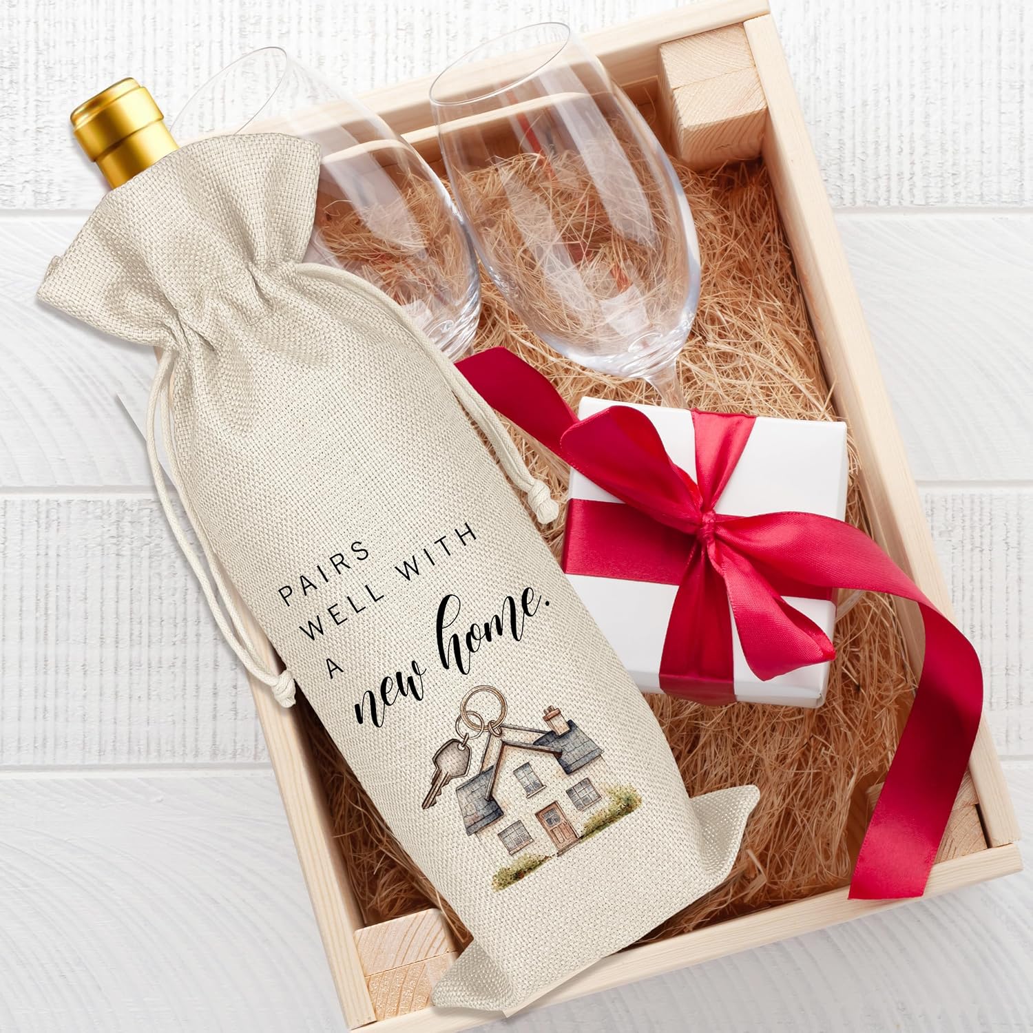 Housewarming Wine Bag - First New Home Gifts, Pairs Well with a New Home, Housewarming Party Decorations House Warming Gift for Women Men Couple Reusable Wine Wrap Bag, Realtor Client Gift (A29) image 4
