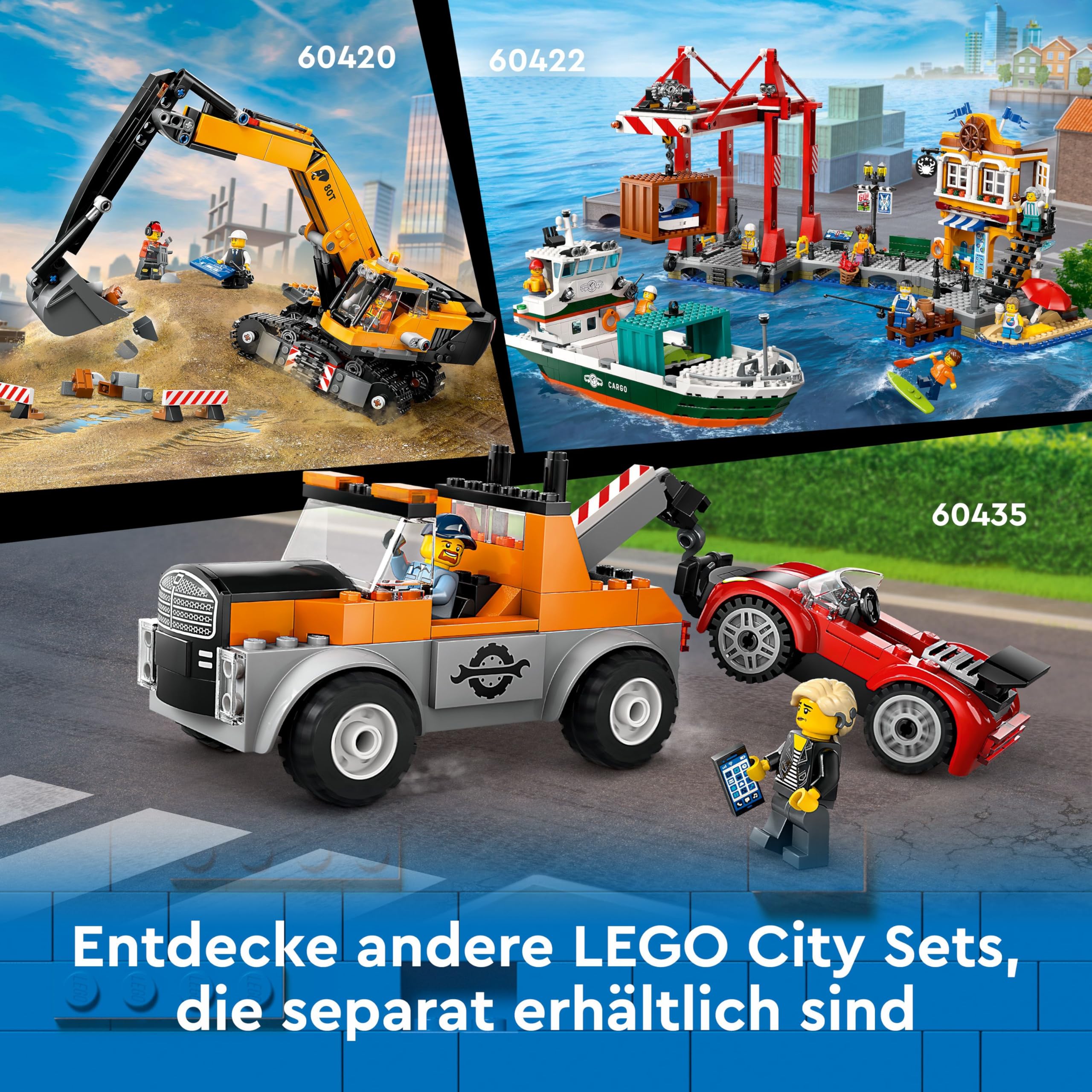 LEGO City Mobiler Baukran, Bauspielzeug für Jungen und Mädchen, Geschenk für kreative Kinder, ausfahrbarer Langer Ausleger, 4 Bauarbeiter-Minifiguren für Rollenspiele 60409