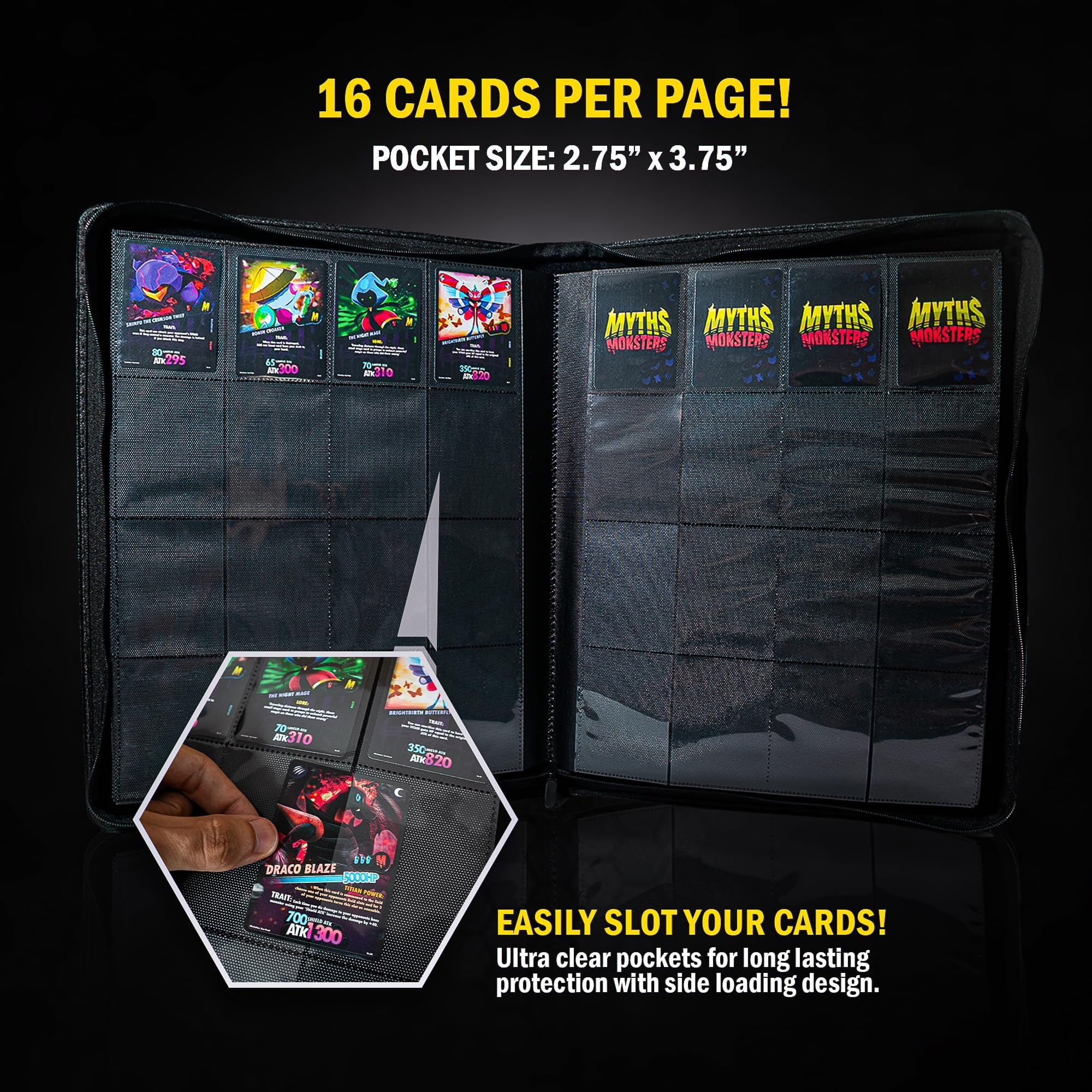 are binders safe for pokemon cards Trading Card Binder Black 1024-Pockets with 100 Bonus Sleeves-Pokemon Card Binder Side-Loading, Archival-Safe, Durable Zipper & UV-Resistant Folder-Sports Cards Large 17.7”x13.4” Toys & Games Common Uncommon:10000 Common Uncommon English HEAVY? 21.92Grams! Pokémon Rebel nami zoro And Style.