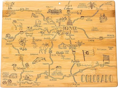 Totally Bamboo Destination Colorado State Tabla de cortar, charcutería y queso, regalo de Colorado para decoración del hogar o uso diario en la