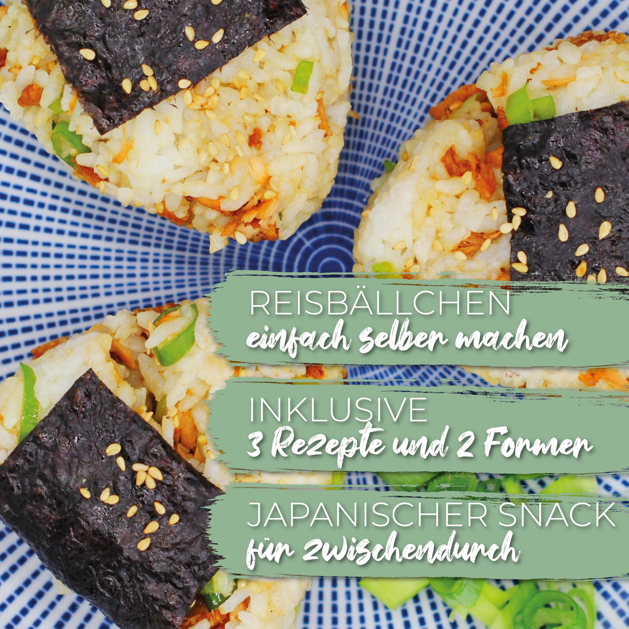 Onigiri Kochset für japanische Reisdreiecke – für 18 Reisbällchen, 5-teilige DIY Onigiri Box, inkl. 3 Rezeptideen, vegan, Geschenkidee für Anime Fan
