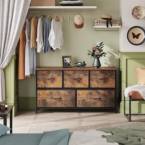 Miniatura 7 de WLIVE - Cómoda para dormitorio con 5 cajones, cómoda de cajones anchos, cómoda de tela, unidad organizadora de almacenamiento con contenedores de