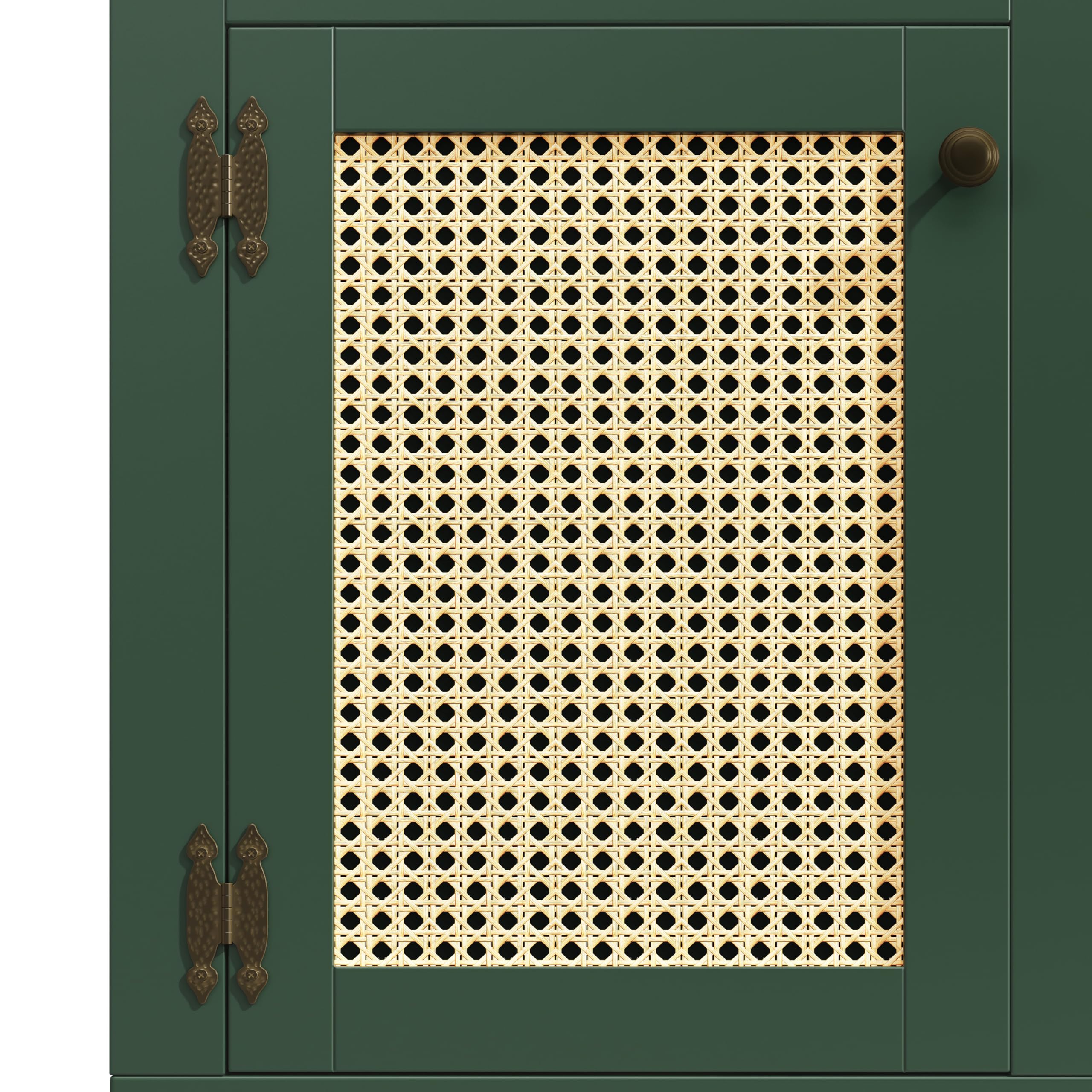 Merax Küchenschrank 180cm hoch mit LED, Hochschrank Sideboard für Küche mit Arbeitsplatte, Buffetschrank mit Verstellbare Einlegeböden & 4 Rattantüren & 3 Schubladen & Weinglasregal, Kippschutz, Grün