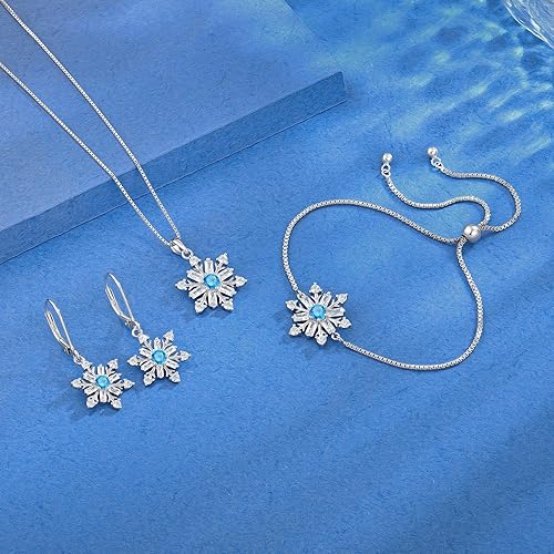 Miniatura 4 de STARCHENIE Snowflake Necklace Earrings Bracelet 925 Sterling Silver Snowflake Jewelry Set Aquamarine Gift for Women