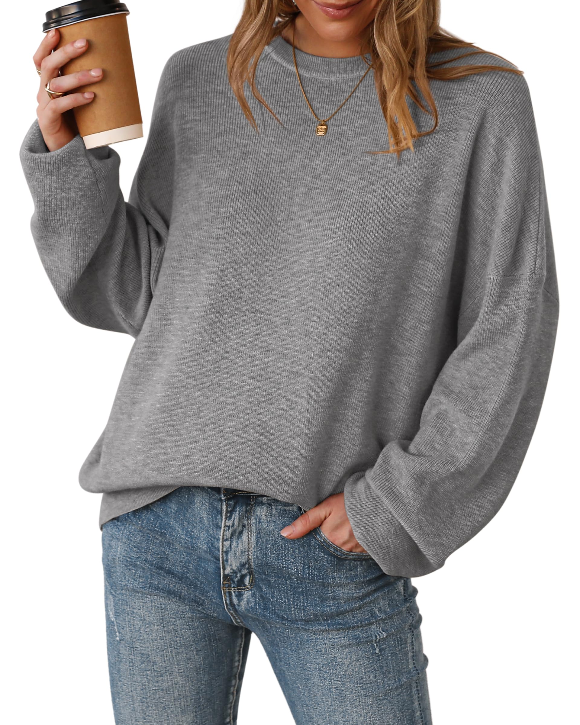Arach&Cloz Pullover Damen Wolle Blend Oversized Herbst Winter Pulli Rundhalsausschnitt Strickpullover Langarm Oberteile Strick Tops