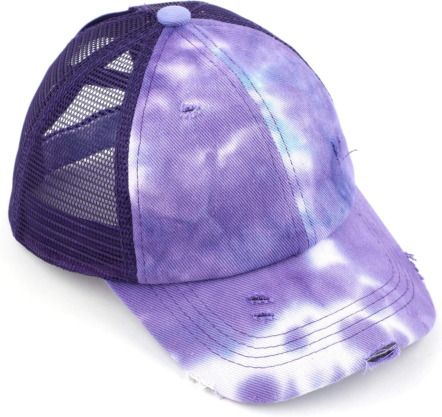 C.C Kids Criss-Cross Elastic Band Ponytail Caps Messy Buns Trucker Plain Baseball Cap (KIDS-BT-791)