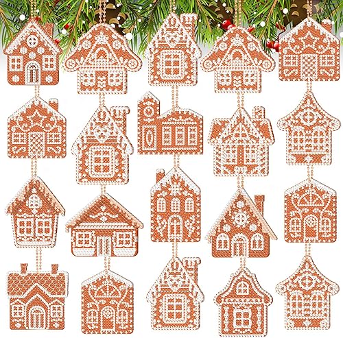 Miniatura 7 de Estune 28 llaveros de Navidad con pintura de diamante de casa de jengibre de doble cara, llaveros de diamantes de Navidad para bricolaje, adornos