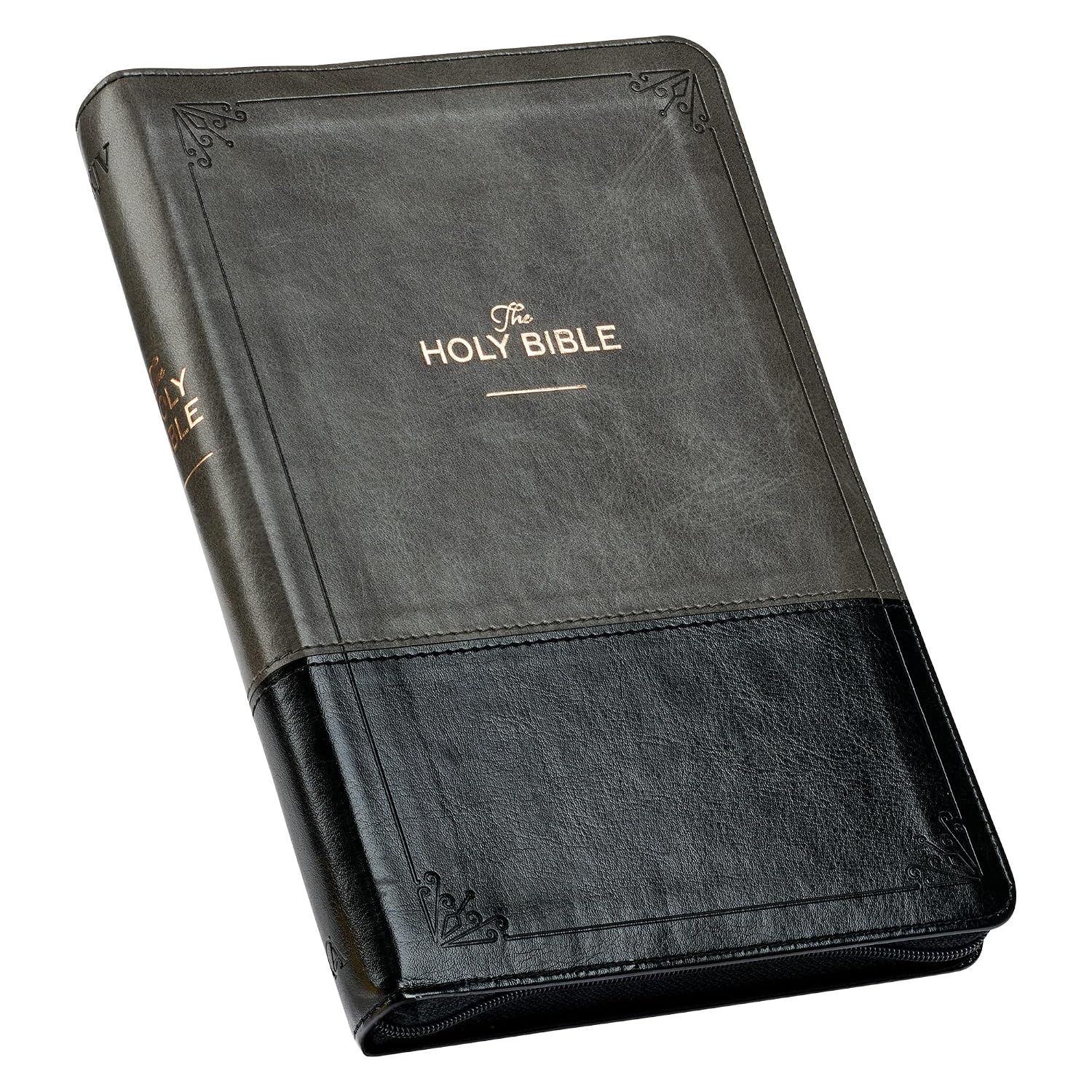 KJV Holy Bible Standard Size Faux Leather Red Letter Edition Thumb Index & Ribbon Marker, King James Version, Gray/Black, Zipper Closure (KJV Deluxe Gift Editions)