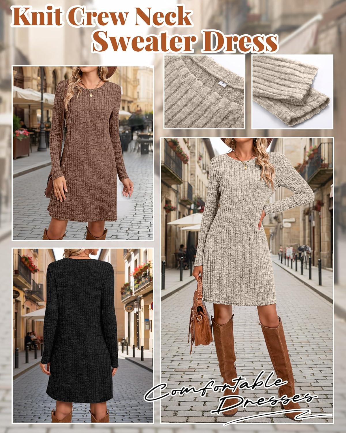 Riyiper 3 Pack Women's Long Sleeve Sweater Tunic Dresses - Loose Fitting Knit Crew Neck for Casual Fall Winter - Image 6