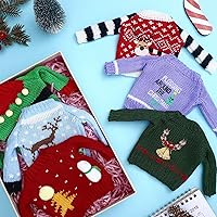 Vista 7 de Chalyna 6 piezas de ropa de muñeca de Navidad, accesorios de Navidad, suéter pequeño, ropa de punto, accesorio de Navidad, accesorios de ropa