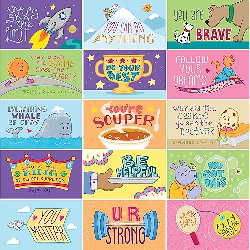 Miniatura 1 de Youngever Paquete de 300 tarjetas de almuerzo para niños, 50 diseños únicos, notas de caja de almuerzo, tarjetas de pensamiento motivacional e