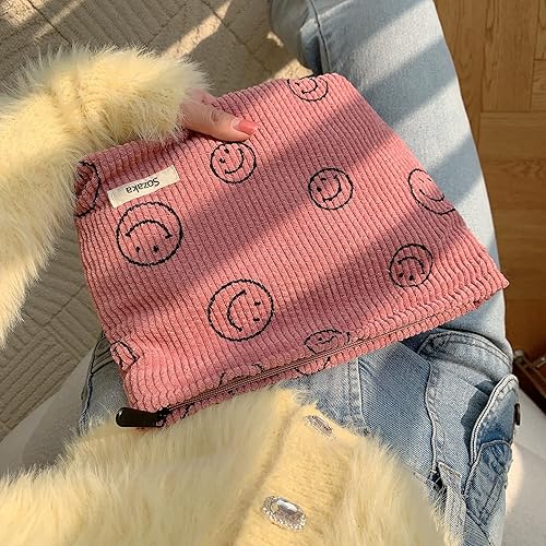 Miniatura 4 de Bolsas de cosméticos para mujer, bolsa de cosméticos de pana, bolsos estéticos para mujer, bolsos de mano con puntos sonrientes, organizador de