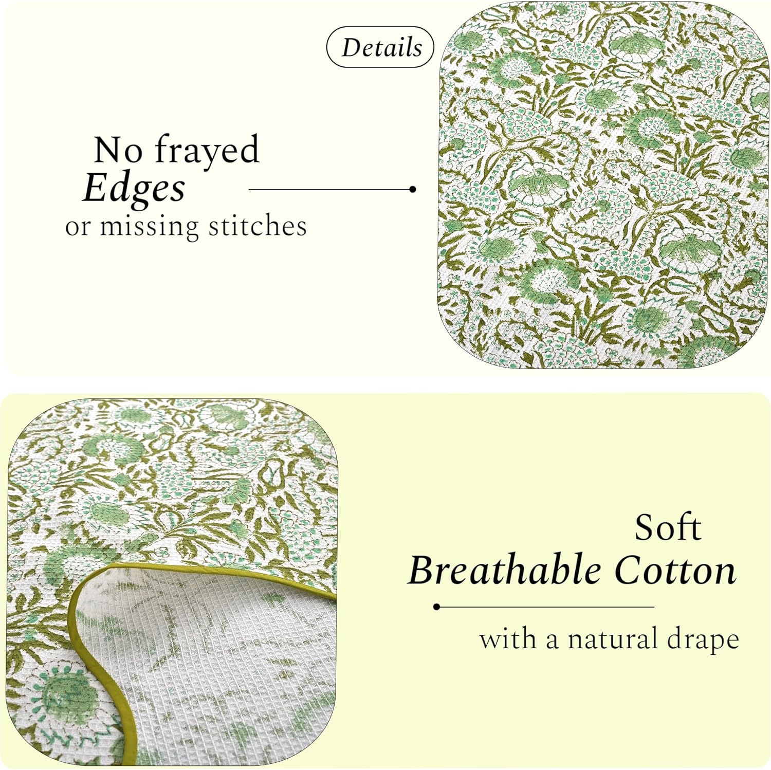 CPC COTTON PRINT CLUB Agate Green Block Printed Cotton Waffle Bath Towel 27x54,Set of 2 Boho, Soft, Quick Dry, Lightweight, Absorbent Towel for Bathroom, Spa, Gift, Spring, Easter, Valentine