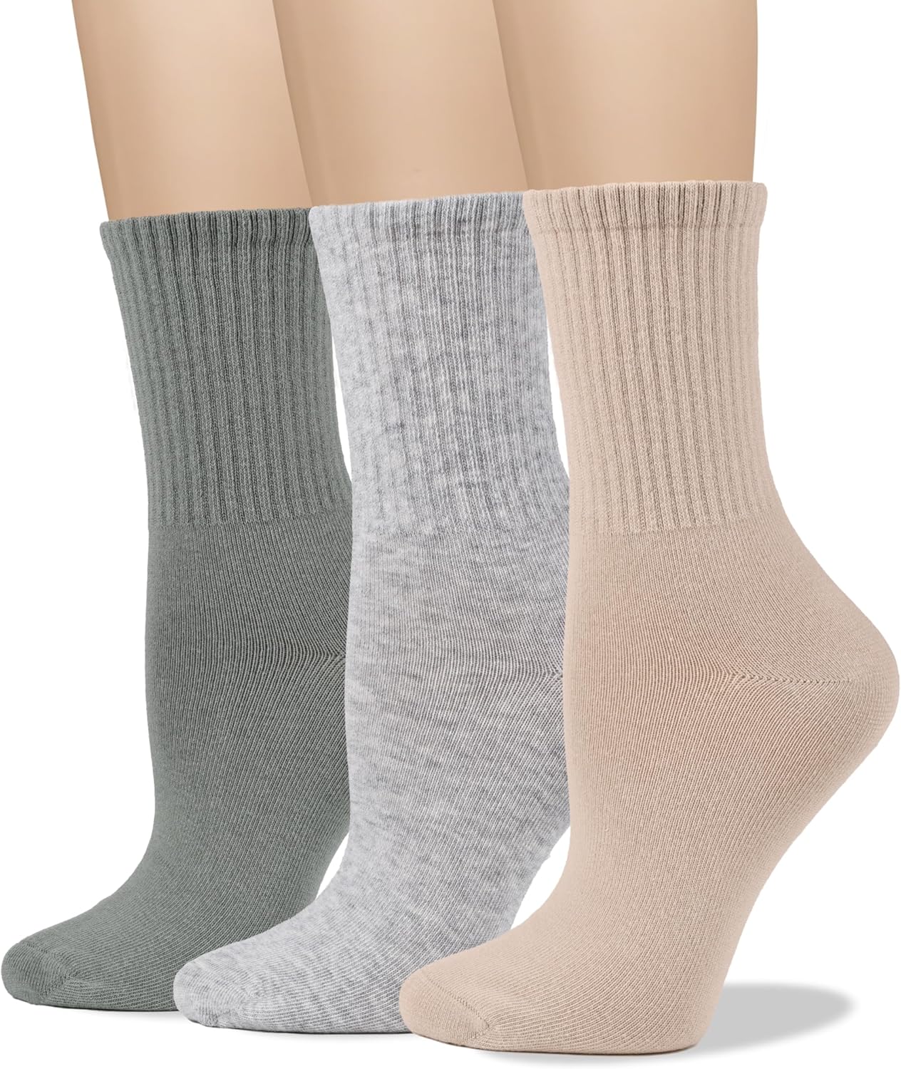 COTTON DAY Women's Soft Combed Cotton Dress Socks Seamless Toe Black White Gray Navy Blue Brown Beige