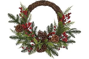 Nearly Natural Mixed Cedar Leaf Pine Cones Berries Artificial Wreath