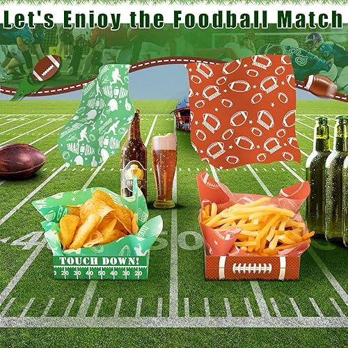 Miniatura 10 de Paquete de 100 bandejas de papel para fiestas de fútbol, papel desechable para servir alimentos, barcos de comida para fiestas de fútbol, bandejas