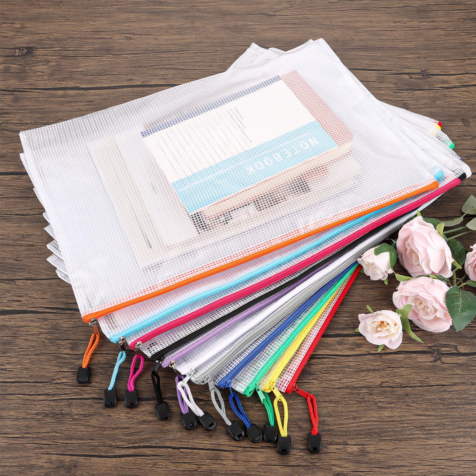 ASelected 40PCS Pochette Document, Pochette Zip Chemise PVC Mesh (12Couleur, A3)
