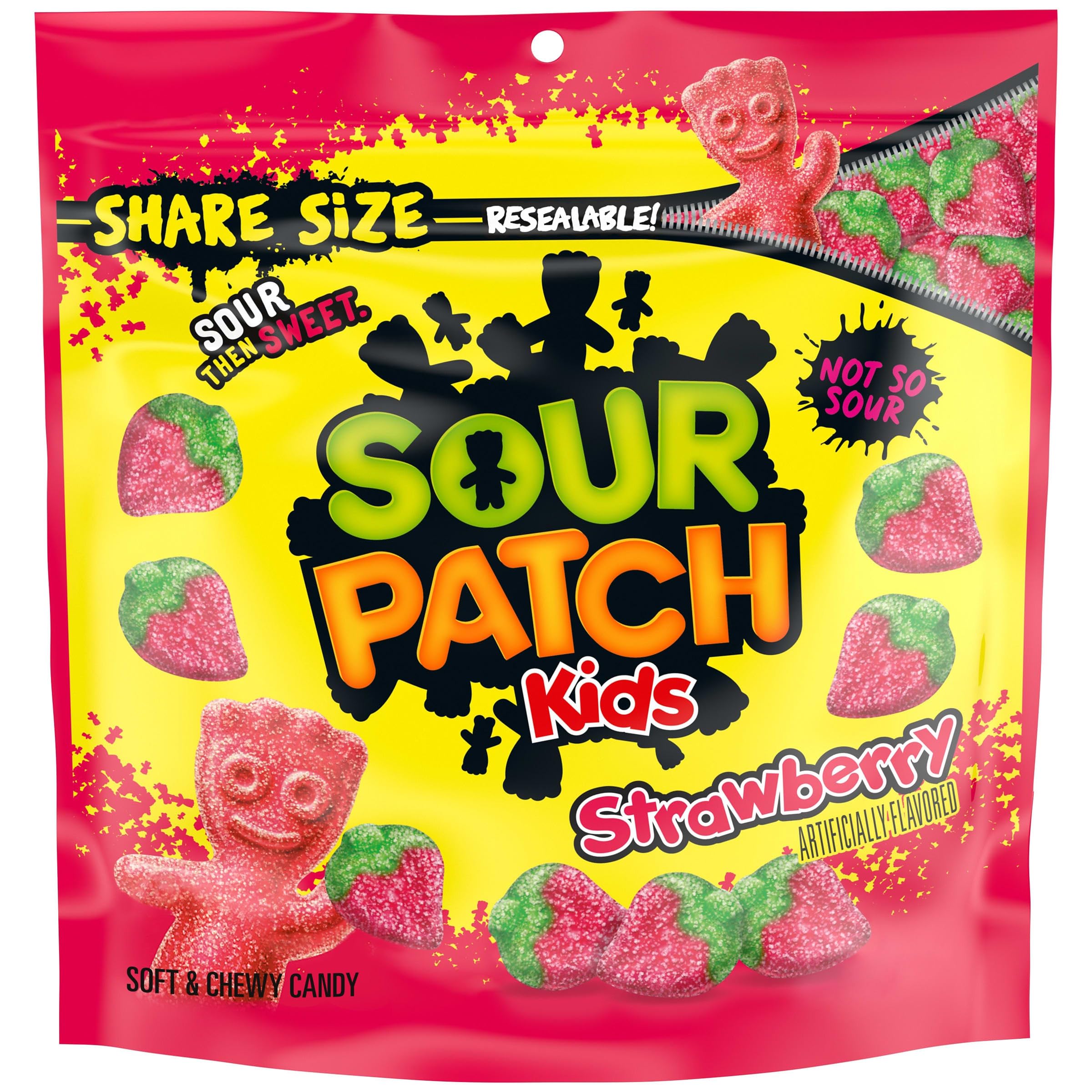 Condition photo showing Brand New for case of 12 sour patch kids strawberry soft & chewy gummy candy, share size, 12 oz