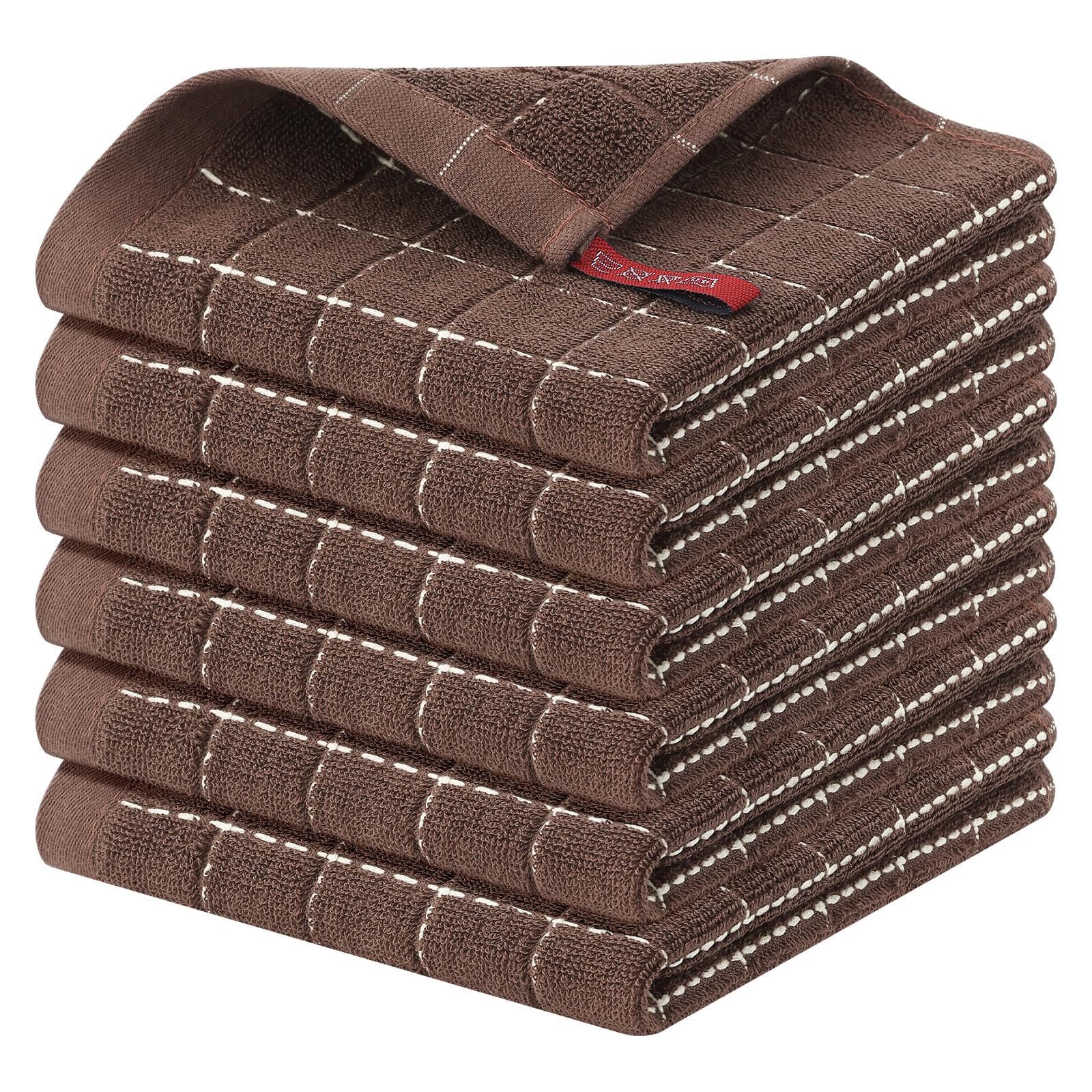 Homaxy 100% Cotton Terry Kitchen Dish Cloths, 6 Pack, Brown | Ultra Soft and Absorbent, Suitable for Drying and Washing Dishes