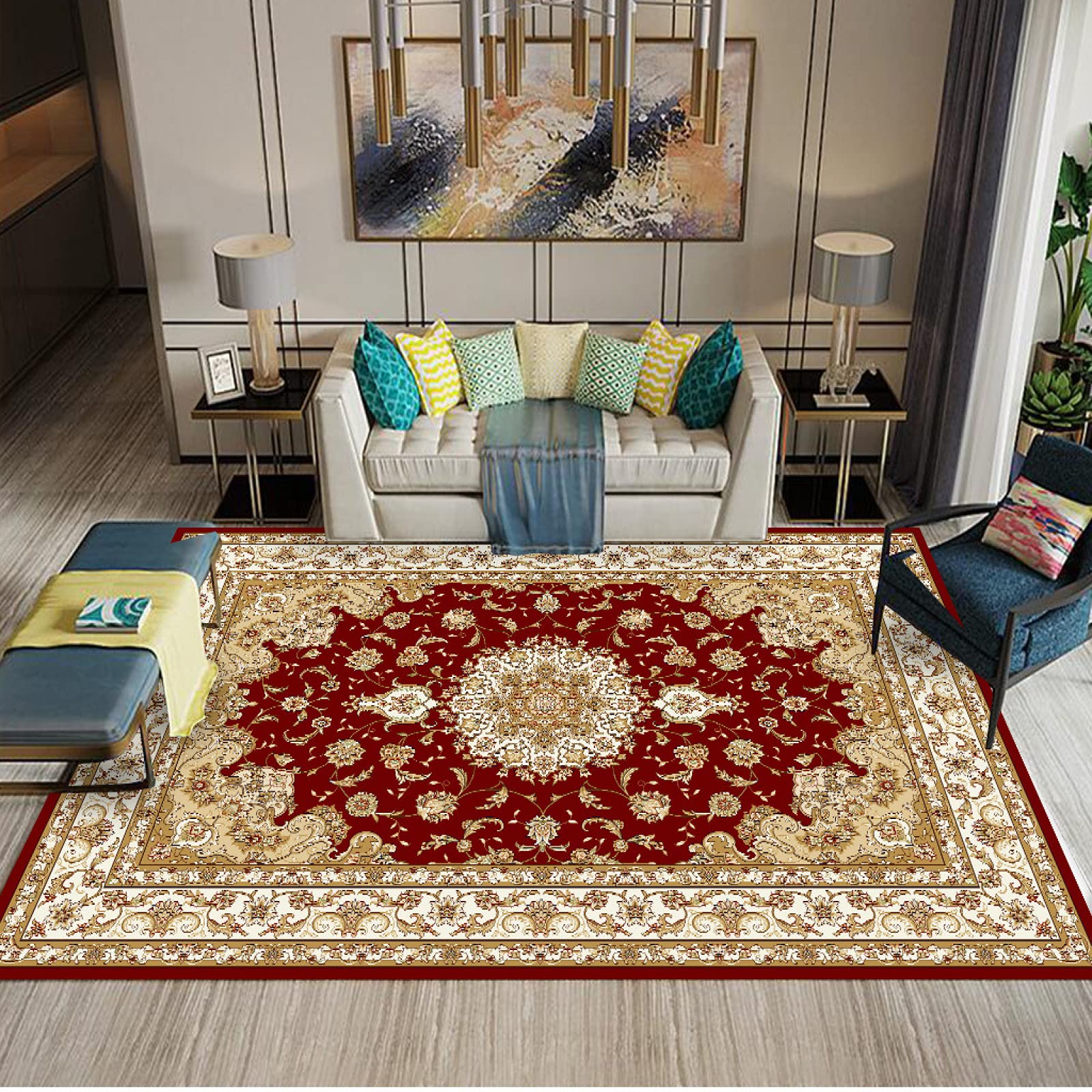 Tapis vintage salon chambre ethnique retro lavable antidérapant 140x200cm