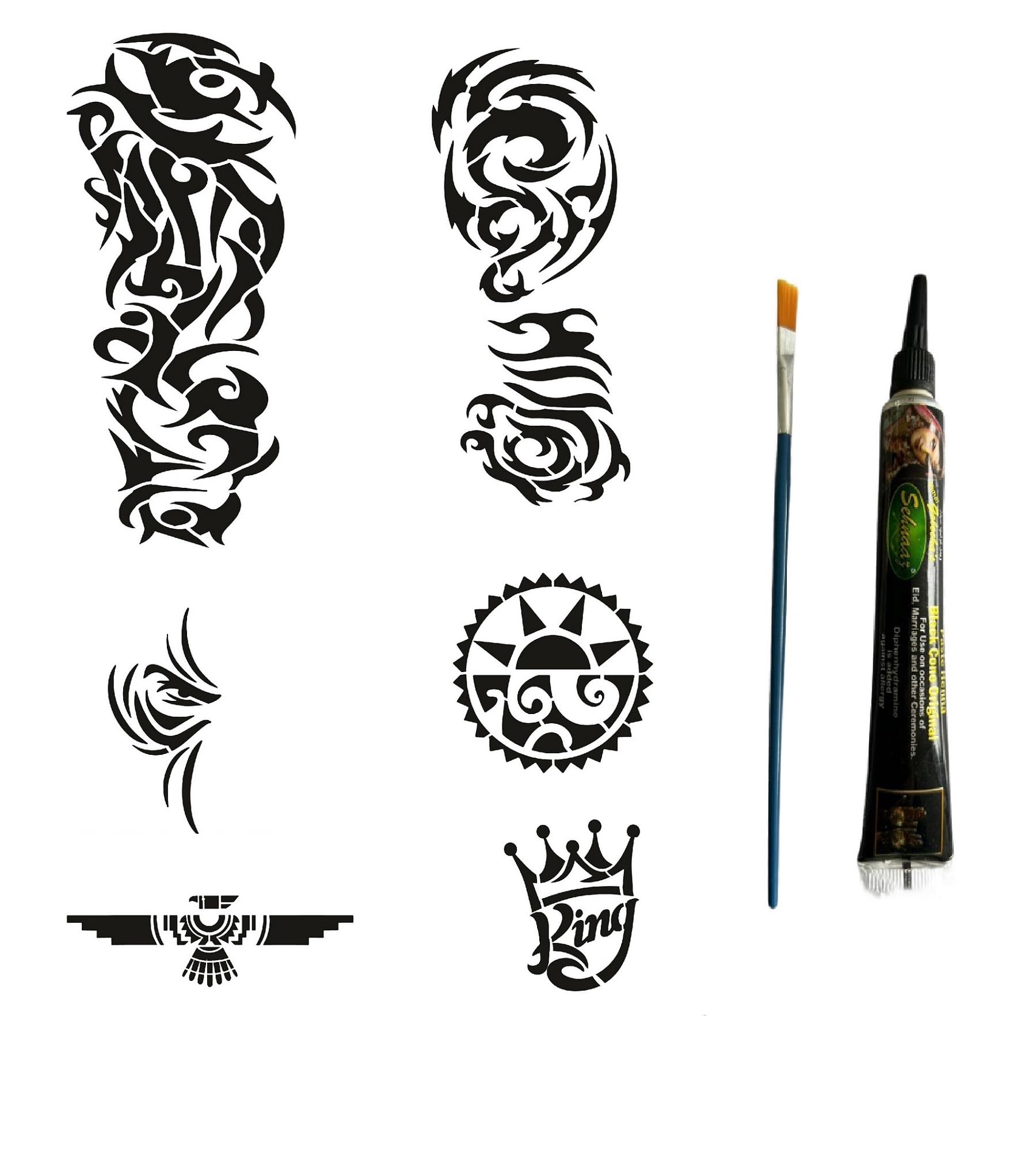 Tribal ve Kol Tüp Kına ve Fırça hediyeli Tattoo Geçici Dövme Seti