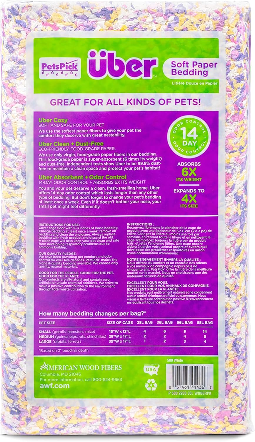 PETSPICK Uber Soft Paper Pet Bedding for Small Animals, Pastel Confetti, 36L